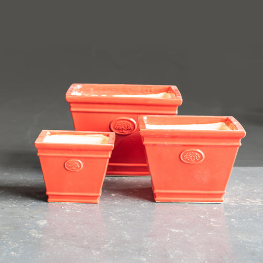 Terracotta Cubo Ornate Glazed Red